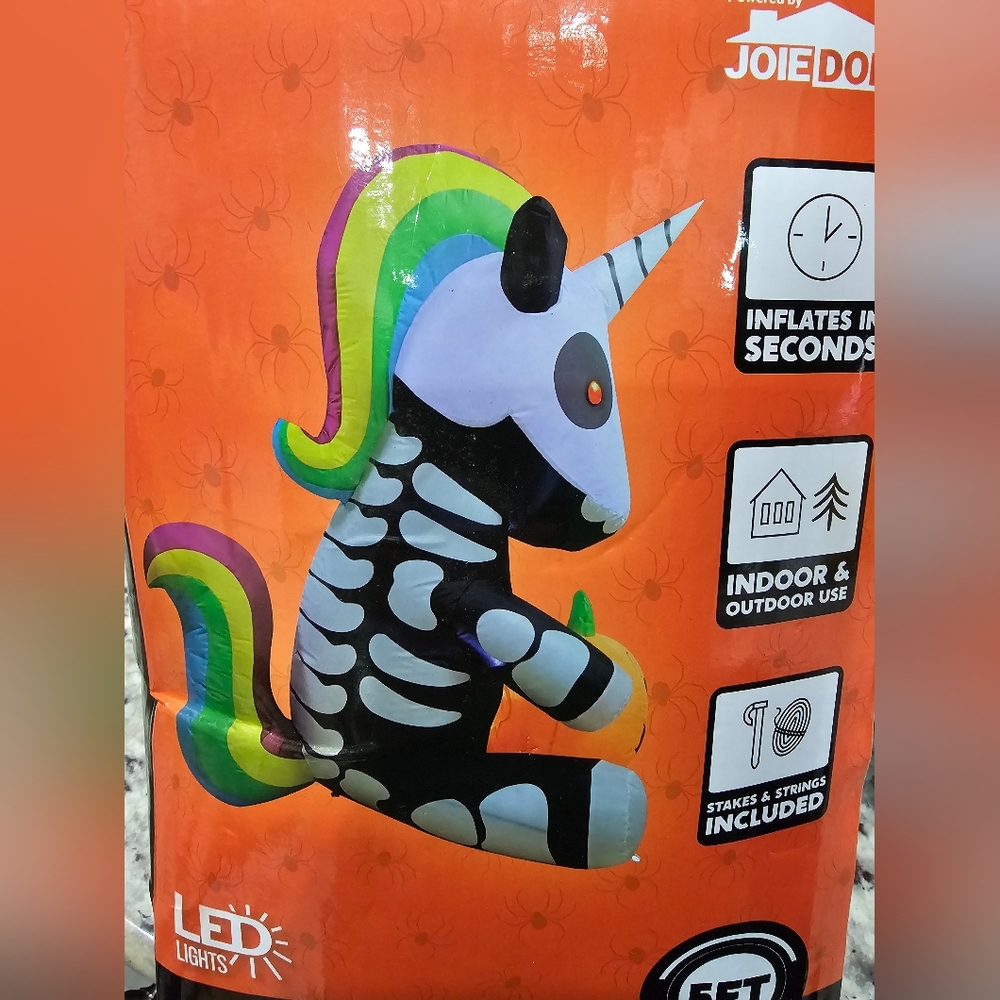 5 FT Halloween Inflatable Unicorn Skeleton Decor Outdoor, Blow Up Decorations - Picture 6 of 8